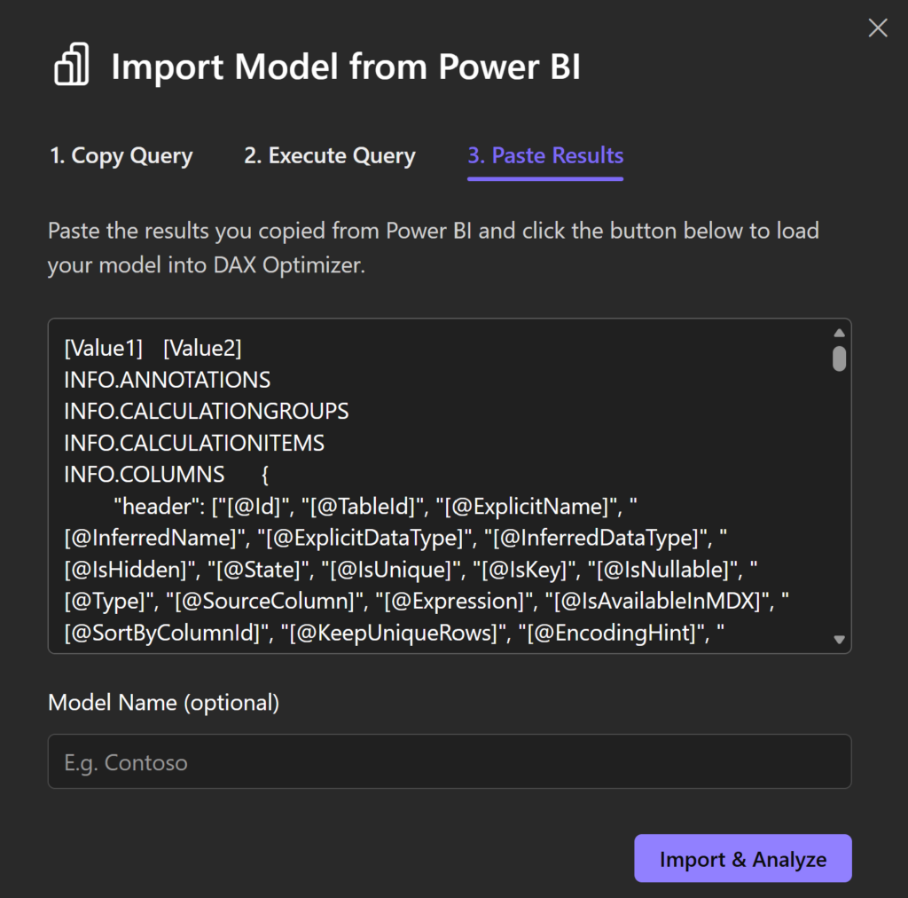 Paste result in DAX Optimizer